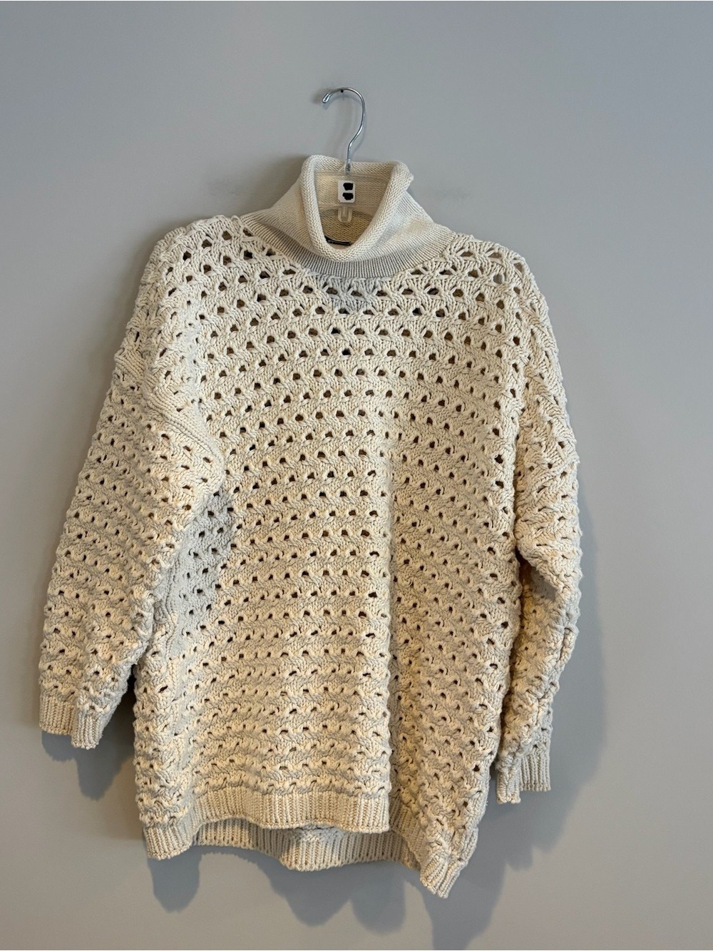 525 America Open-Weave Cowl Turtleneck Sweater 100% Cotton Size M